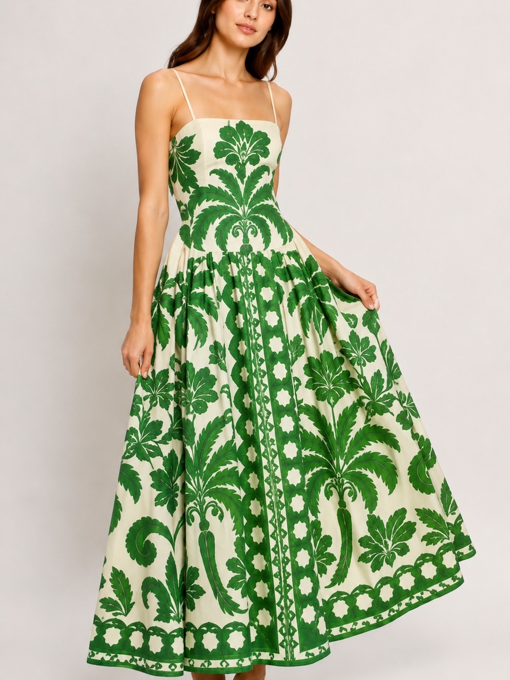 NWOT Women’s Flying Tomato Cream & Green Floral Maxi Dress, Size Large